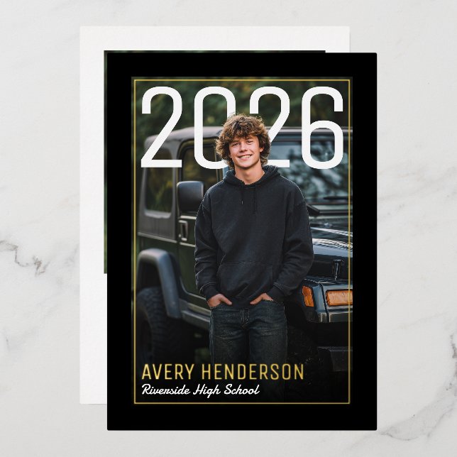 Invitación Con Relieve Metalizado Modern PhotoPop Graduation Party (Anverso/Reverso)