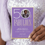 Invitación Con Relieve Metalizado Modern Purple Fifty Fabulous Photo Birthday<br><div class="desc">Modern and chic, this Fifty and Fabulous birthday invitation combines classic lavender purple, black and white with accents of real gold foil, with a fun photo placement for a personal touch. Its minimal design is a simple and fun way to celebrate the milestone birthday. This version of the card has...</div>