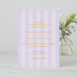 Invitación Con Relieve Metalizado Modern Purple Stripes Elegant Wedding