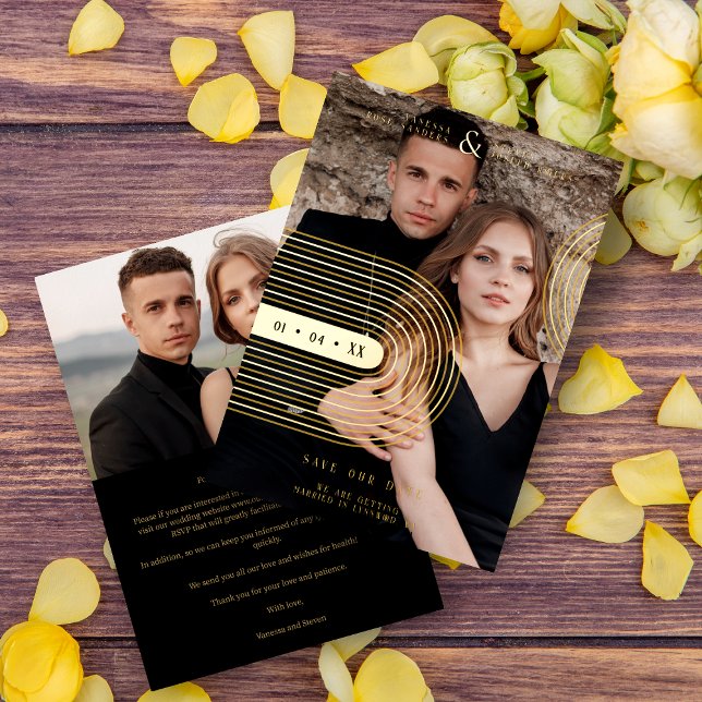 Invitación Con Relieve Metalizado Modern Real Golden 2 Photos Trendy Geometric Arch  (Subido por el creador)