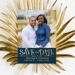 Invitación Con Relieve Metalizado Modern Retro FOIL Wedding Save The Date Card