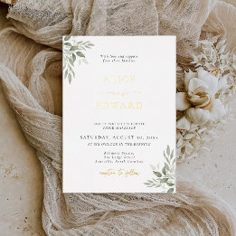 Invitación Con Relieve Metalizado Modern Sage Greenery Wedding Foil Invitation Card