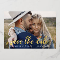 Modern Save the Date Gold Corazones escritas a man