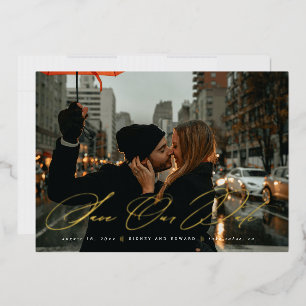 Invitación Con Relieve Metalizado Modern Save the Date Photo Trendy Script
