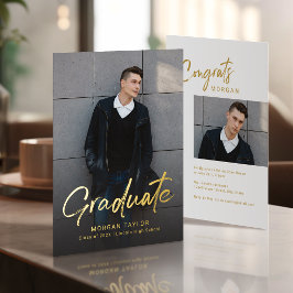 Invitación Con Relieve Metalizado Modern Script Casual Photo Graduation 