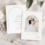 Invitación Con Relieve Metalizado Modern Script Minimalist Photo Arch Wedding<br><div class="desc">Minimalist wedding invitation features modern script and chic arch frame in real gold foil,  with couple's photo,  elegant and simple,  great for modern classy wedding.</div>