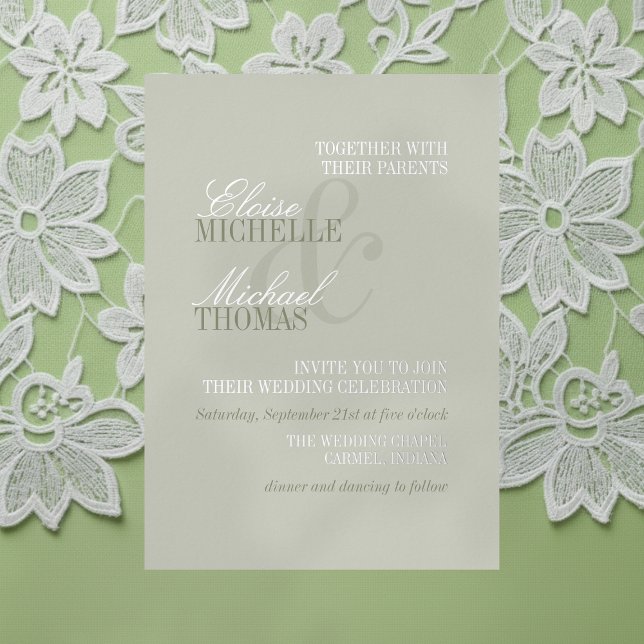 Invitación Con Relieve Metalizado Modern Script Sage Green Formal Wedding (Invite guest to your big day with this Modern Script Sage Green Formal Wedding Foil Invitation!)