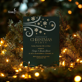 Invitación Con Relieve Metalizado Modern Snowflake Foil Green Christmas Invitation