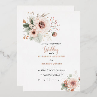 Invitación Con Relieve Metalizado Modern Trendy Dusty Rose Blush Wedding