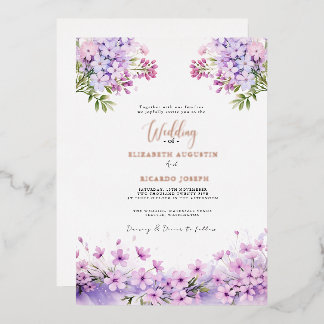 Invitación Con Relieve Metalizado Modern Trendy Purple Lavender  Wedding