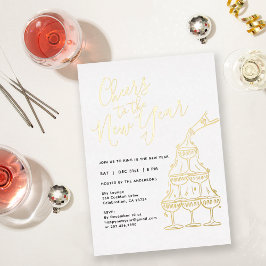 Invitación Con Relieve Metalizado Modern White Cheers to the New Year Party 