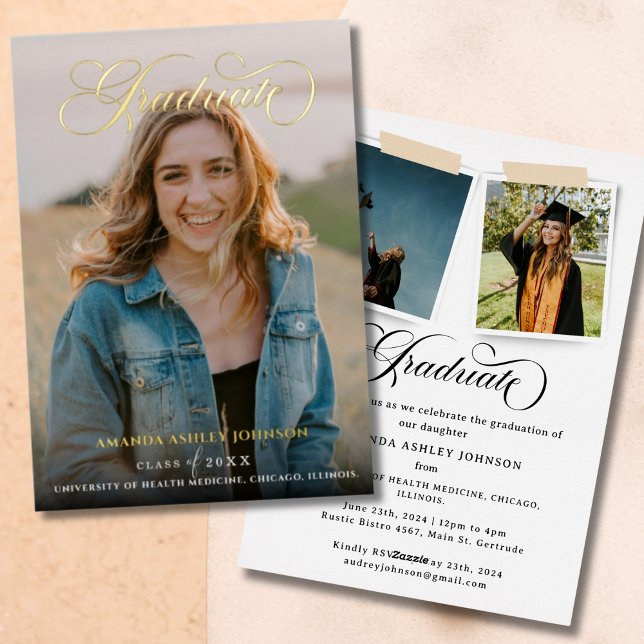 Invitación Con Relieve Metalizado Moderna 3 foto Graduación de guión blanco (Subido por el creador)