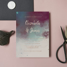 Invitación Con Relieve Metalizado Moderna acuarela Jewel Tones Boho Boda