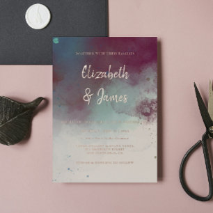 Invitación Con Relieve Metalizado Moderna acuarela Jewel Tones Boho Boda