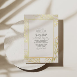 Invitación Con Relieve Metalizado Moderna Beach Palm Boda Ivory Gold