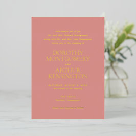 Invitación Con Relieve Metalizado Moderna Boda de Coral Rosa Elegante