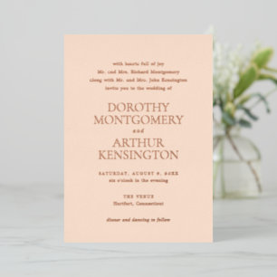 Invitación Con Relieve Metalizado Moderna Boda Elegante de Peach