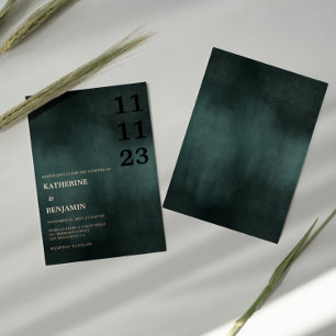 Invitación Con Relieve Metalizado Moderna boda elegante verde esmeralda negro