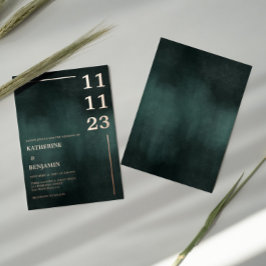 Invitación Con Relieve Metalizado Moderna boda elegante verde esmeralda negro