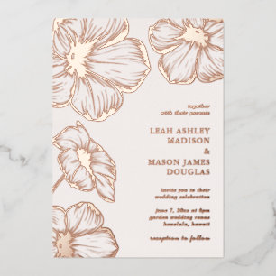 Invitación Con Relieve Metalizado Moderna Boda Floral Elegante