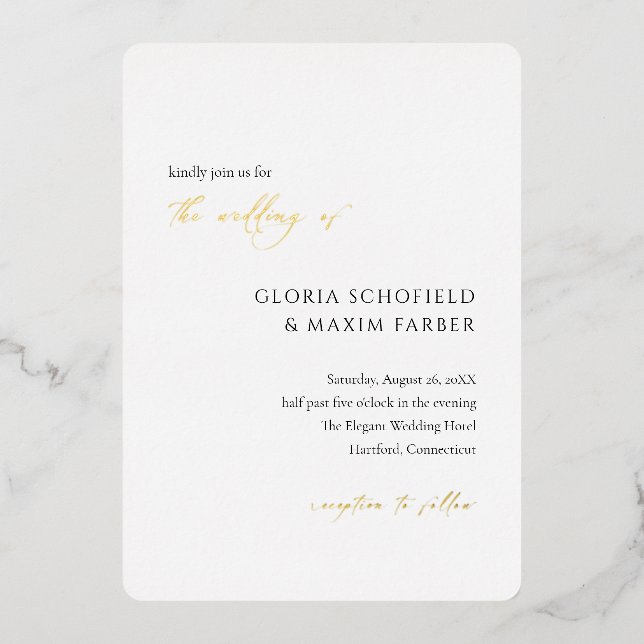 Invitación Con Relieve Metalizado Moderna Boda Mínima Elegante Formal (Anverso)