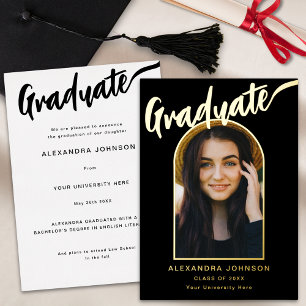 Invitación Con Relieve Metalizado Moderna caligrafía de arco de fotografía para grad