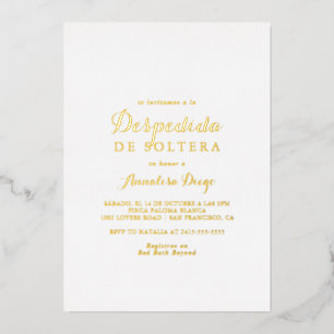 Invitación Con Relieve Metalizado Moderna caligrafía despedida de Soltera Gold