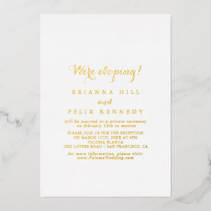 Invitación Con Relieve Metalizado Moderna caligrafía Elopement Reception Gold