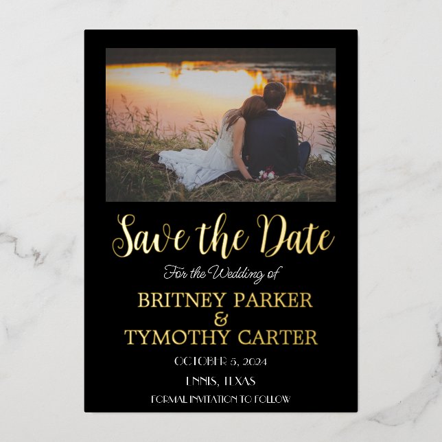 Invitación Con Relieve Metalizado Moderna caligrafía fotográfica de código QR Boda n (Anverso)