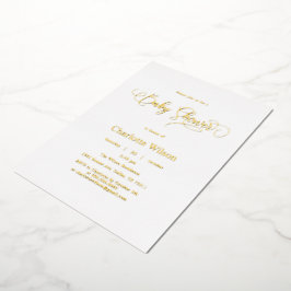 Invitación Con Relieve Metalizado Moderna caligrafía mínima Baby Boy Shower