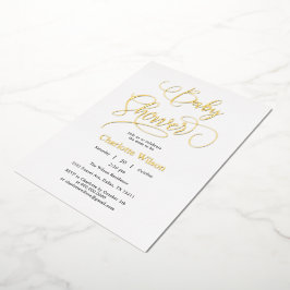 Invitación Con Relieve Metalizado Moderna caligrafía mínima Baby Girl Shower