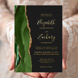 Invitación Con Relieve Metalizado Moderna Caza Agate Verde Oro Oscuro Boda