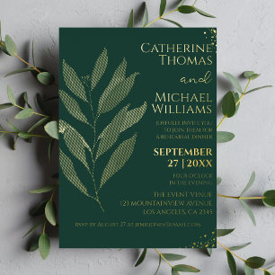 Invitación Con Relieve Metalizado Moderna cena de ensayo de hoja de oro verde esmera