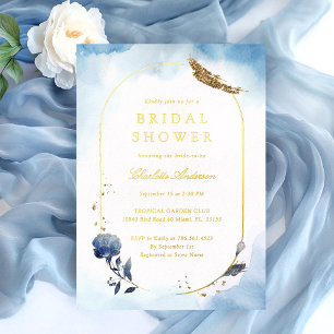 Invitación Con Relieve Metalizado Moderna ducha de novia dorada azul