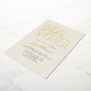 Invitación Con Relieve Metalizado Moderna ducha retro-novia Minimalista dorada