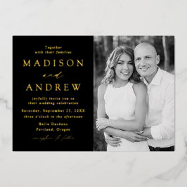 Invitación Con Relieve Metalizado Moderna elegancia Boda de fotografías en negro y o