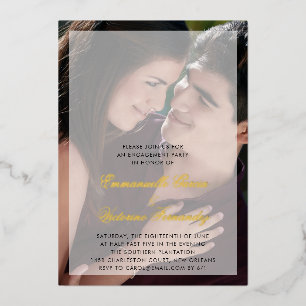 Invitación Con Relieve Metalizado Moderna Elegante Fiesta de Compromiso de Foto en O