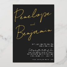 Moderna escritura Black White Gold Elegant Wedding