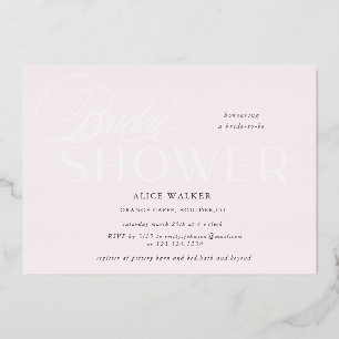 Invitación Con Relieve Metalizado moderna escritura elegante ducha de novia