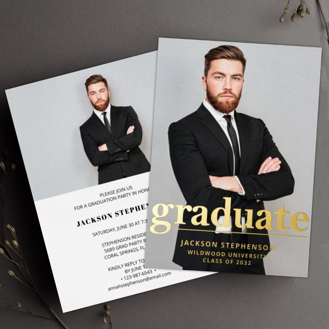 Invitación Con Relieve Metalizado Moderna fiesta de graduación con 2 fotos (Subido por el creador)