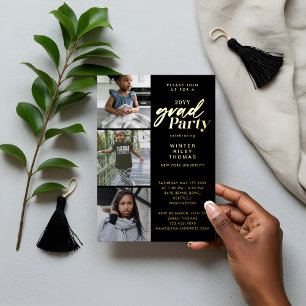 Invitación Con Relieve Metalizado Moderna fiesta de graduación de fotos ahora y lueg