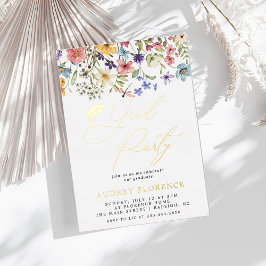 Invitación Con Relieve Metalizado Moderna fiesta de graduación de fotos florales de 