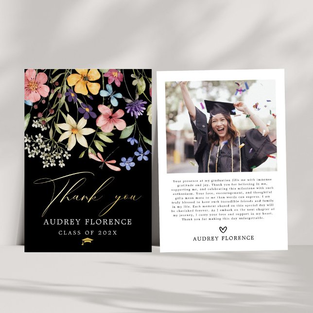 Invitación Con Relieve Metalizado Moderna fiesta de graduación de fotos florales de  (Subido por el creador)