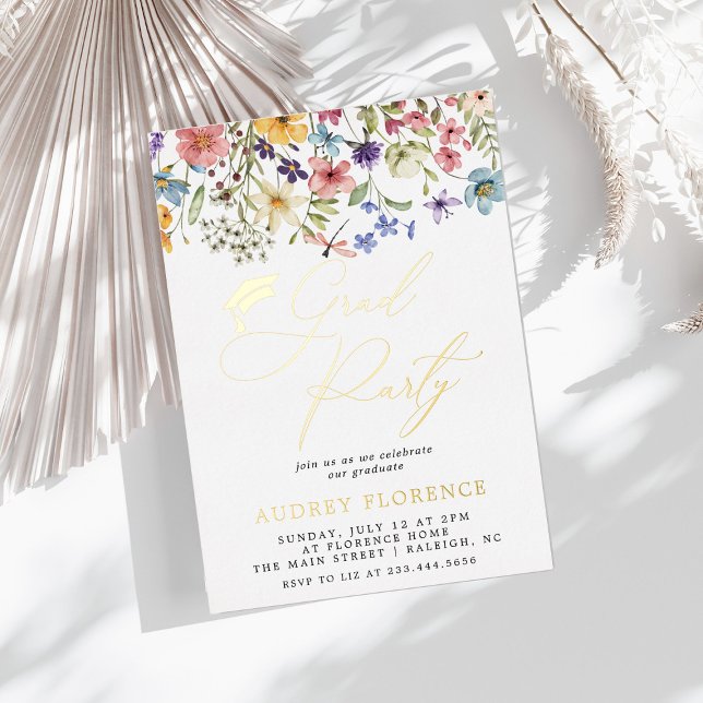 Invitación Con Relieve Metalizado Moderna fiesta de graduación de fotos florales de  (Subido por el creador)