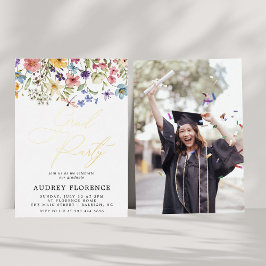 Invitación Con Relieve Metalizado Moderna fiesta de graduación de fotos florales de 