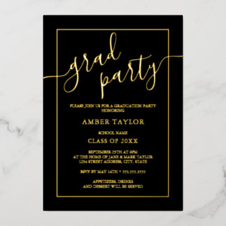 Invitación Con Relieve Metalizado Moderna fiesta de graduación de oro negro