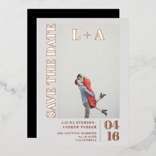 Invitación Con Relieve Metalizado Moderna foto de fecha de guardado minimalista y au