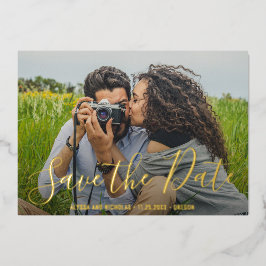 Invitación Con Relieve Metalizado Moderna Foto Elegante Boda Guardar La Fecha