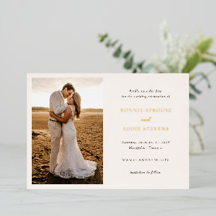 Invitación Con Relieve Metalizado Moderna Foto Elegante Boda Guardar la Fecha