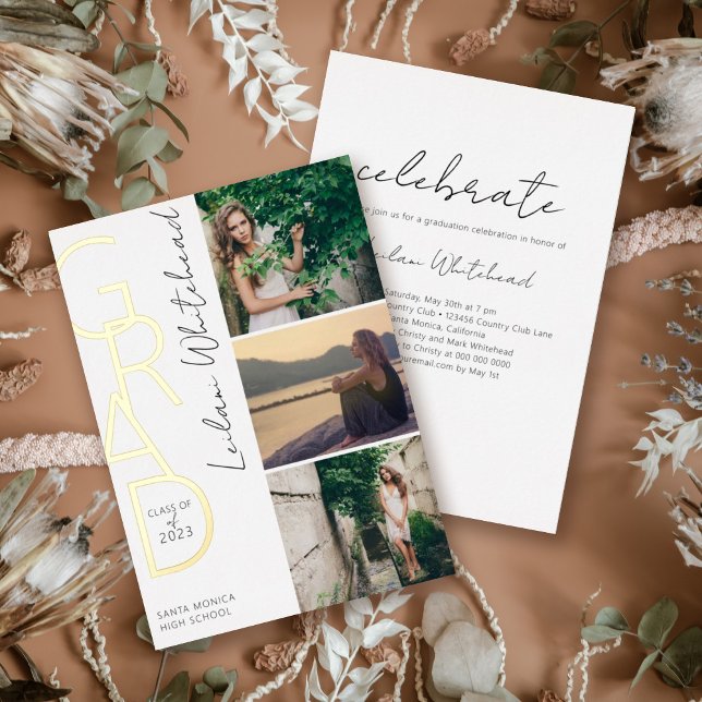 Invitación Con Relieve Metalizado Moderna foto Grad White (Subido por el creador)